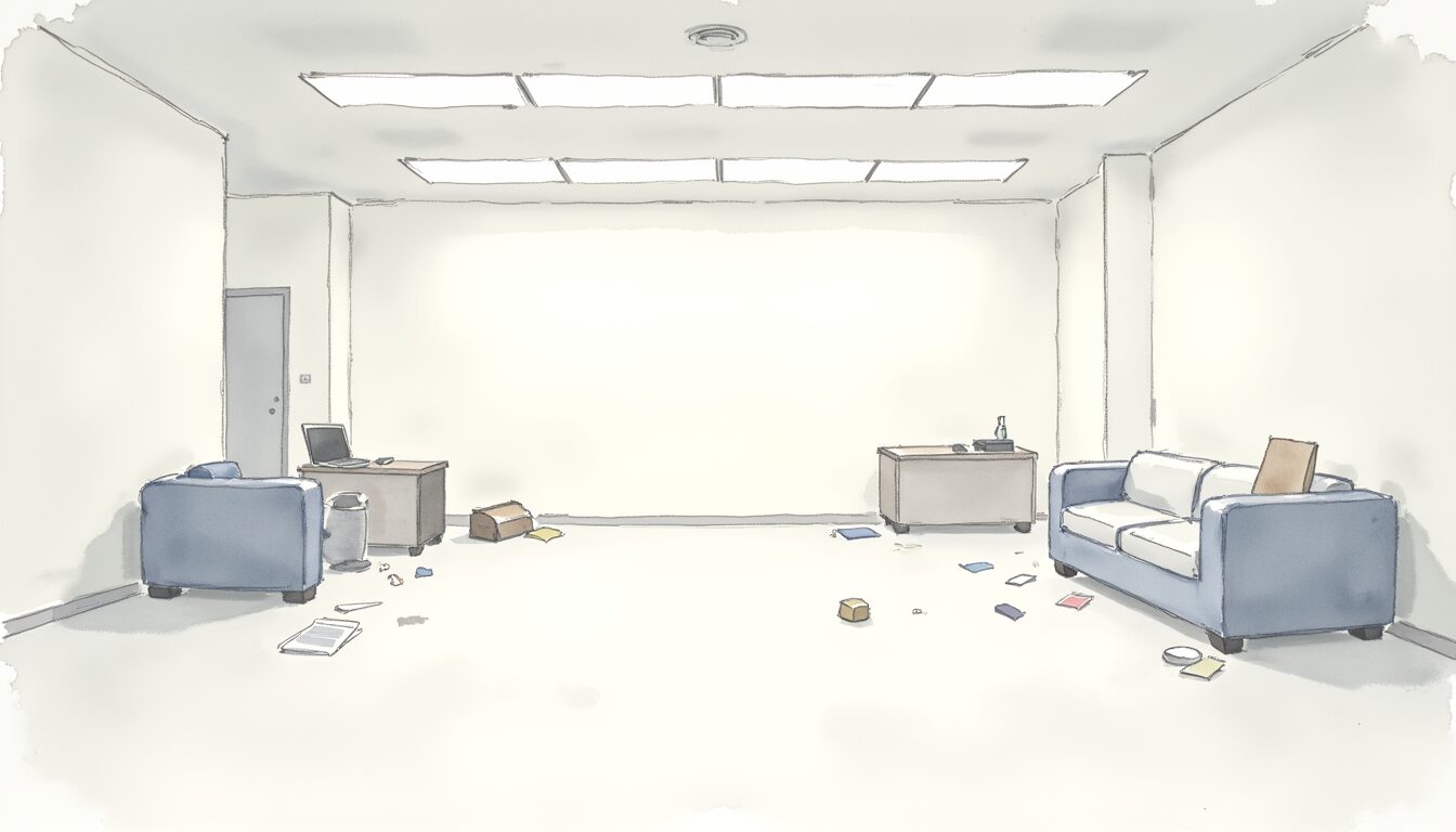 Agent productivity illustrated by a messy, empty office environment.