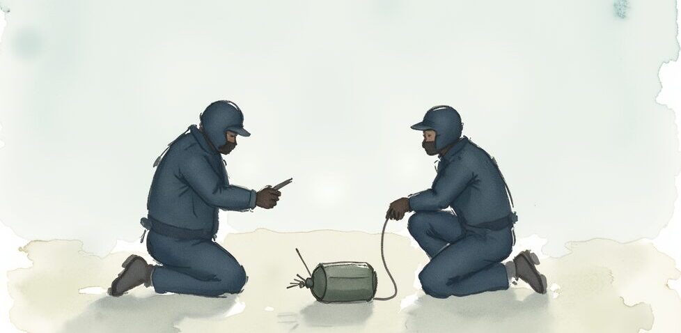 TRIA Insurance shown by a bomb squad defusing an explosive to represent terrorism risk coverage