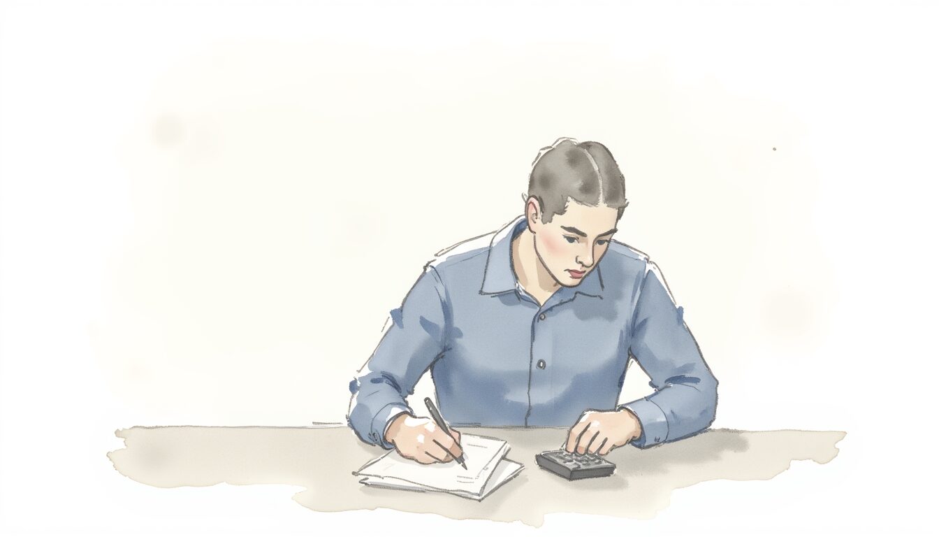 Waiver of Subrogation context shown by a professional frustrated while calculating in an office.