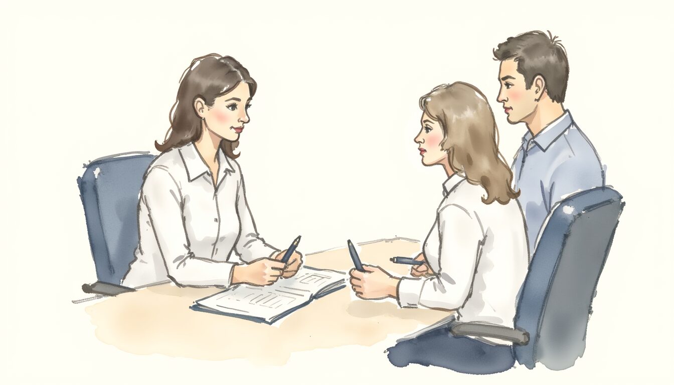 Waiver of Subrogation context shown by a professional explaining documents to clients.