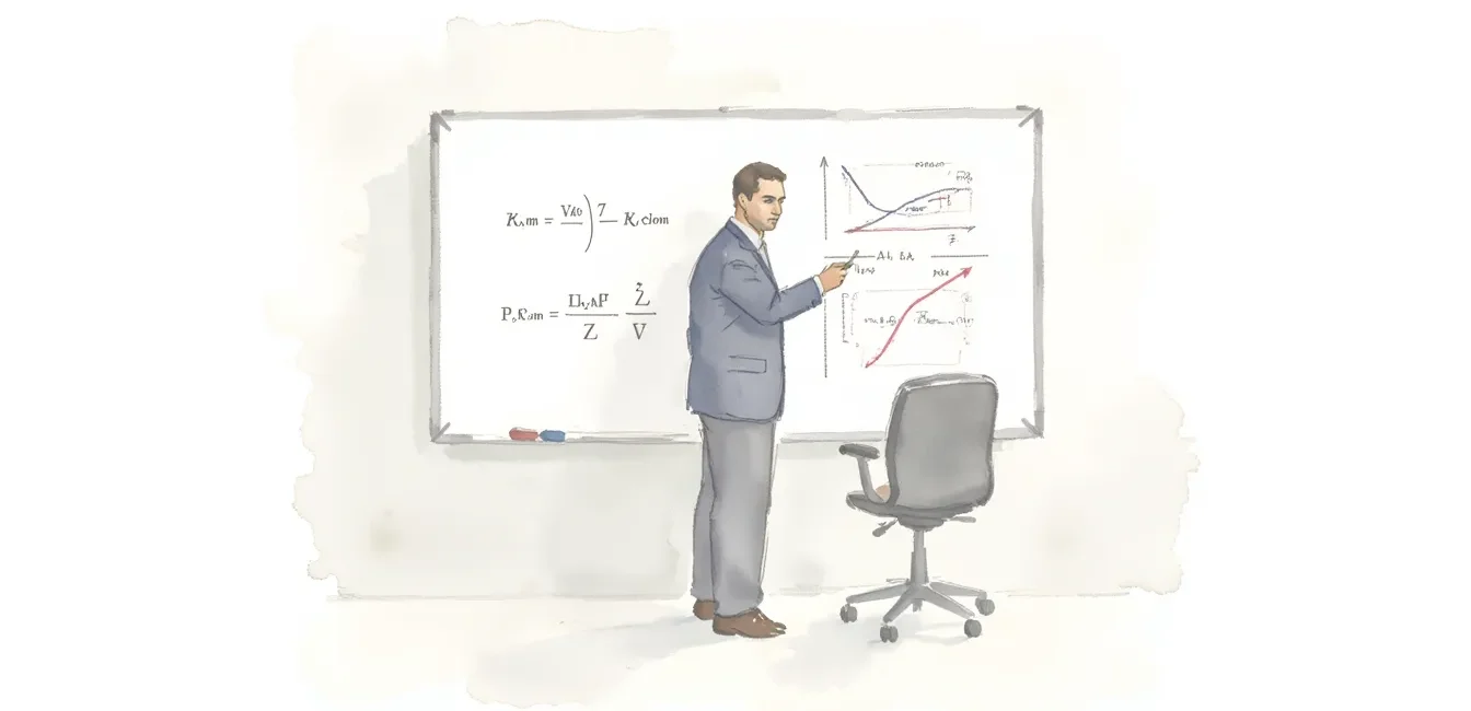 Law of large numbers shown by a business professional calculating loss ratio in an office.