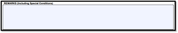 Remarks section for noting special conditions, additional coverage details, or important comments on a property insurance policy.