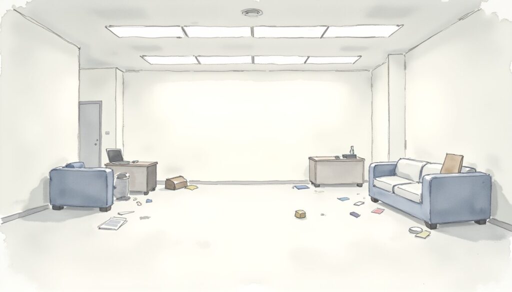 Agent productivity illustrated by a messy, empty office environment.