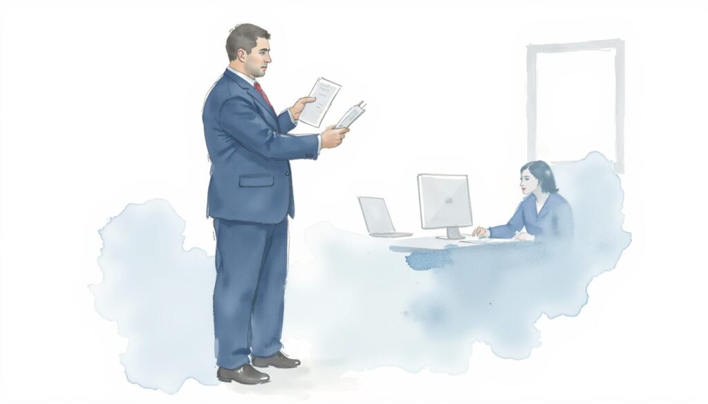 CG 00 01 shown by a business person comparing documents in an office background.