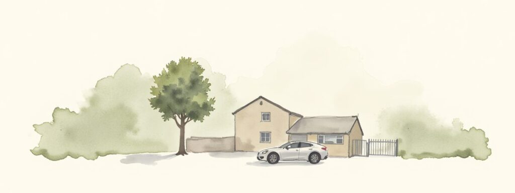 Insurance binder scenario shown with a home and car in a driveway.