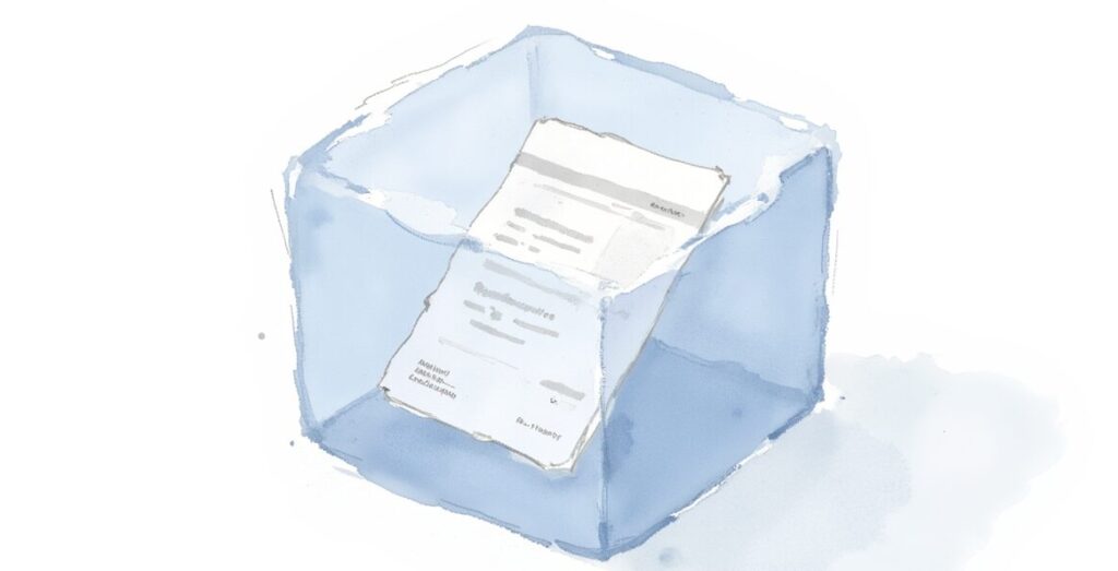 Insurance binder concept shown by an insurance policy sealed in ice.
