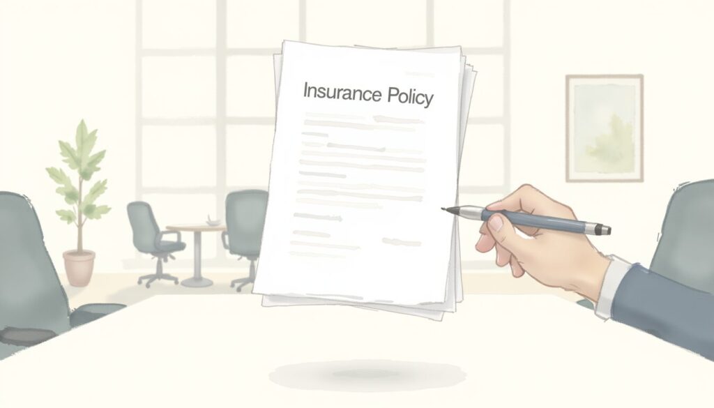 Insurance endorsement shown by a policy being signed in mid air with an office background.