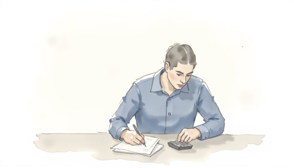 Waiver of Subrogation context shown by a professional frustrated while calculating in an office.